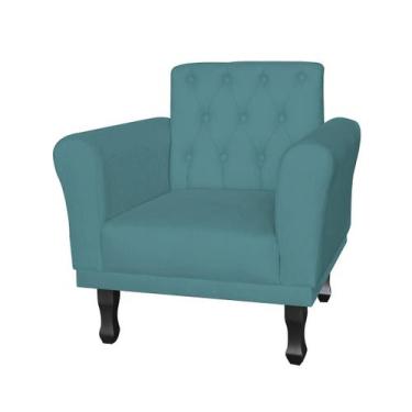 Imagem de Poltrona Estofada Decorativa Para Escritório Classic Suede Azul Turque