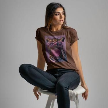 Imagem de Camiseta Feminina Tigre Óculos Rosa Bolha Estampa Moderna Camisa Casua