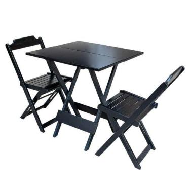 Imagem de Jogo De Mesa Dobravel Com 2 Cadeiras De Madeira 70X70 Pratica - Preto 