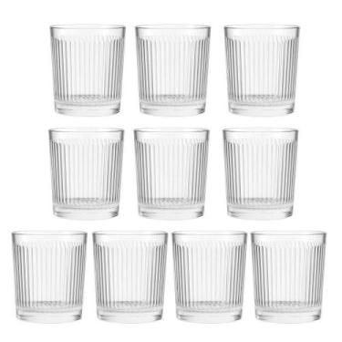 Imagem de Jogo 10 Copo De Vidro Transparente Down Line 360ml Em Casa Tem