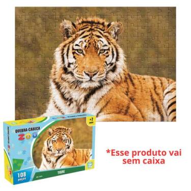 Imagem de Quebra Cabeça De Tigre Animais C/ 108 Peças Brinquedo Educativo Montar