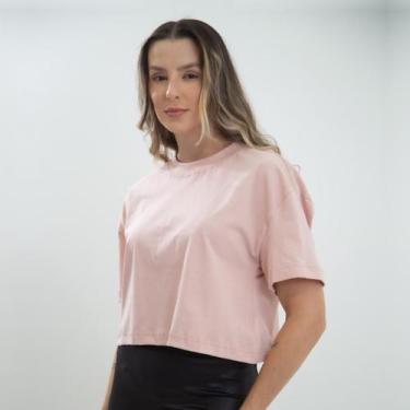 Imagem de Camiseta Cropped Oversized - Estampa Lisa - Ju Ribeiro Ind, Rosa paste