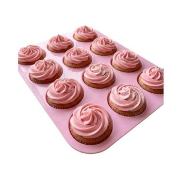 Imagem de Forma Cupcake Em Silicone 12 Cavidades Petit Gateau Empada Rosa - udla