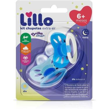 Imagem de Kit Chupeta Lillo Fase 2 Silicone Orto Extra Air Dia e Noite Azul