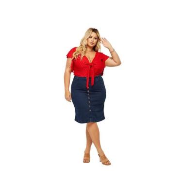 Imagem de Saia Jeans Midi Estilo Lápis Evangélica Elegante Com Lycra e Botões Pl