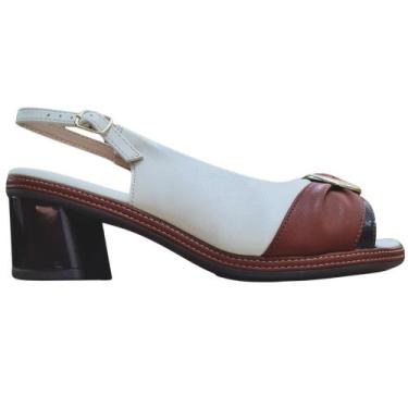 Imagem de Sapato Aberto Peep Toe Piccadilly Feminino Estiloso Conforto, Off whit
