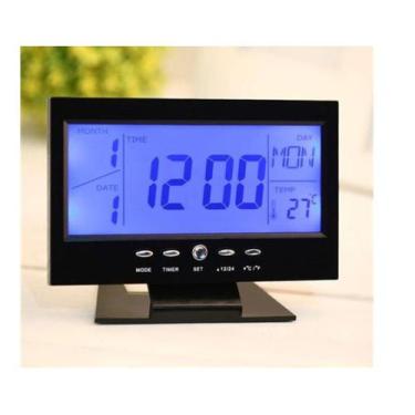 Imagem de Relógio Digital Despertador Mesa Voice Control LED Calendario Temperat