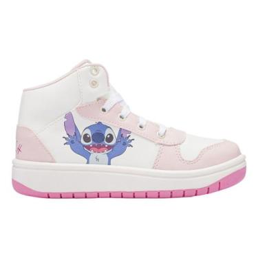 Imagem de Tênis Disney Stitch Infantil Cano Alto Casual, Branco rosa, 35