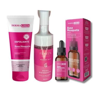 Imagem de Kit Skincare Rosa Mosqueta  Mousse Facial, Esfoliante e Sérum Dermache
