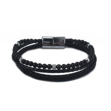 Imagem de Bracelete 20 cm Couro Preto e Shambala Labradorita - Rosso Design