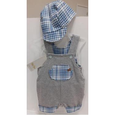 Imagem de Macacão Bebe Menino Jardineira Curto Verao + Bone Luxo 339 - Bela Fase