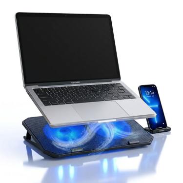 Imagem de Base Cooler para Notebook com Suporte para Celular com Ventoinhas Led Azul e Ajuste de Inclinação Utibom