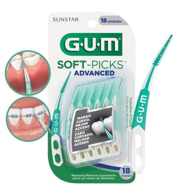 Imagem de Palito Interdental Alongado Gum Soft Picks Advanced Cabo Curvado para Limpeza Entre os Dentes com Estojo Portátil 18un