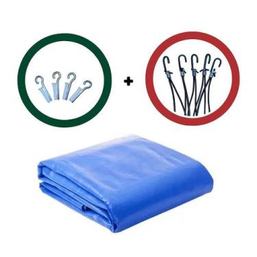 Imagem de Lona Azul com ilhós 4x7 170 Gramas/m² 310 Micras+ Kit Fixação (preto) 