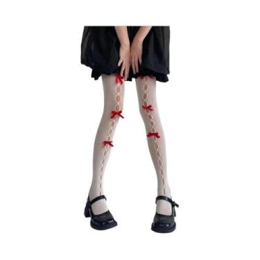 Imagem de Meia-calça Feminina Sensual Com Renda, Laço, Patchwork, Transparente, 