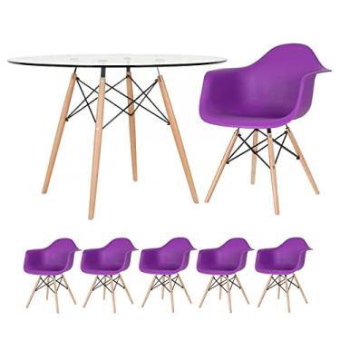 Imagem de Loft7, KIT - Mesa Eames com tampo de vidro 120 cm + 5 cadeiras Eiffel DAW Roxo
