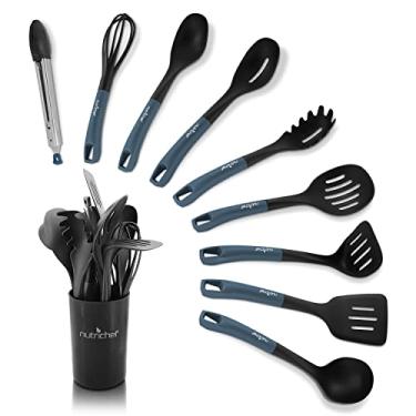 Imagem de NutriChef 10 peças. Conjunto de utensílios de cozinha de silicone resistente ao calor - Utensílios de cozinha antiaderentes com suporte de PP (azul e preto), 1, azul