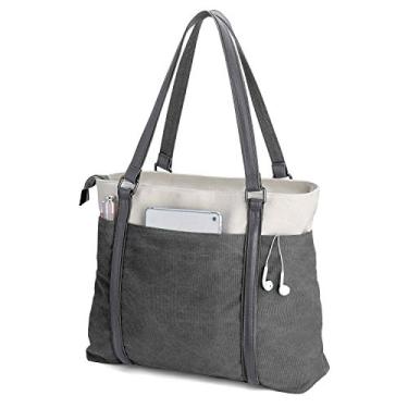 Imagem de Bolsa de trabalho feminina com compartimento para notebook, bolsos com zíper, bolsa para professores, Cinza-escuro, Large, Casual