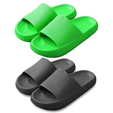 Imagem de KIT 2 Chinelos Feminino Nuvem Slide Super Macios - Preto/Verde - 36