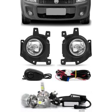 Imagem de Kit Farol de Milha Fiat Strada Working 2014 2015 2016 2017 2018 2019 2020 2021 Botão Alternativo + Kit Lâmpada Super LED 6000K