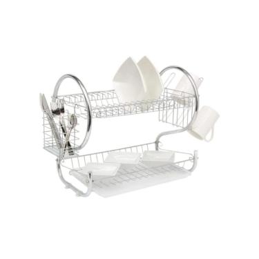 Imagem de Escorredor De Pratos Duplo Talher Porta Copos Aço Cromado