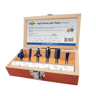 Imagem de Jogo de Fresas Tupia p/ Madeira com 6 Peças Haste 6 MM 7893 BRASFORT