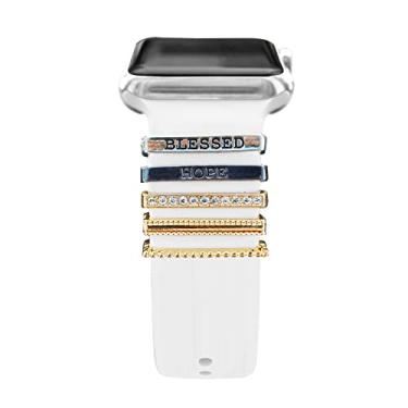 Imagem de Berloques para pulseira feminina para Apple Watch de 41 mm, 45 mm, 40 mm, 44 mm, 38 mm, 42 mm, acessórios de joias para iWatch séries 9, 8, 7, 6, 5, 4, 3, SE, Galaxy Watch 6/5/4, pulseira de silicone, Sem Pedra Preciosa