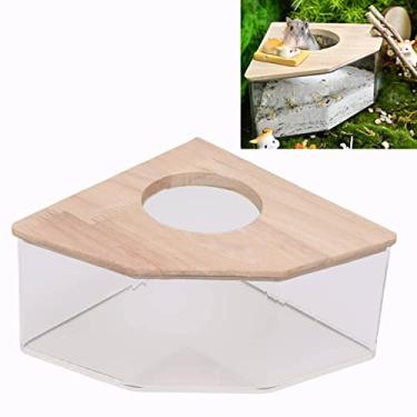 Imagem de Pssopp Caixa de banho de hamster com ângulo reto, ventilador de acrílico, seguro, hamster, areia, banheiro, com cobertura de madeira para ratos ou outros pequenos hamster para