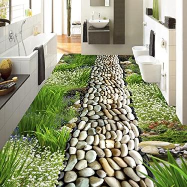 Papel de Parede Muro de Pedras Naturais Com Flores Verdes, Fácil e Prático
