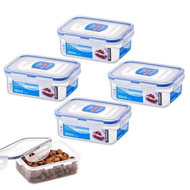 Imagem de Kit Jogo 4 potes hermético tampa travas retangular porta papinha bebê sem BPA Lock&Lock 350mL