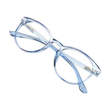 Imagem de VisionGlobal Óculos com bloqueio de luz azul para mulheres/homens, leitura de computador, armação oval elegante, 11_muse_clear azul, 0.00 (No Magnification)