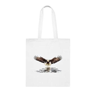 Imagem de Eagle Flying Over The Water Tote Bag, presente divertido, bolsa de ombro, bolsas reutilizáveis, cesta de Natal de aniversário, ideia de presente, Branco