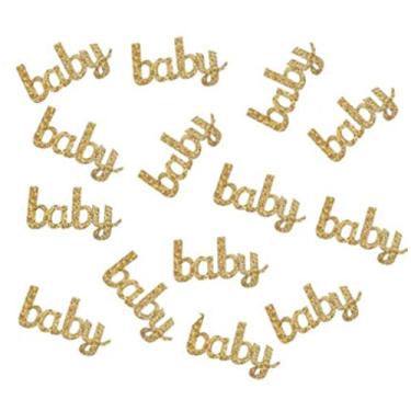 Imagem de Confetes para chá de bebê, confetes de mesa de festa dupla face com glitter, confetes de papel para bebê, 100 peças (dourado)