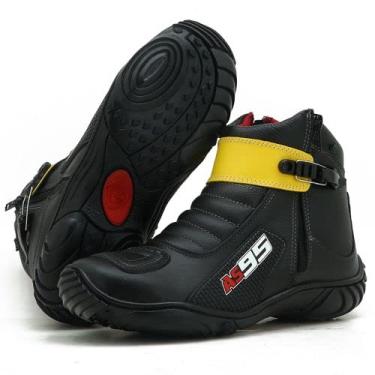 Imagem de Bota motociclista unissex Couro Cores Atron AS95 B Cor:Amarelo;Tamanho:38;Genero:Masculino