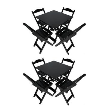 Imagem de Kit 2 Jogos De Mesa Dobrável 70X70 Com 4 Cadeiras De Madeira Ideal Par