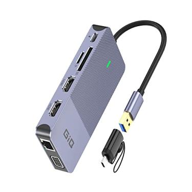 Imagem de Estação de ancoragem USB GIQ USB C HUB USB 3.0 para adaptador VGA HDMI duplo, tela tripla, USB C, estação de ancoragem para laptop, monitor duplo, extensor divisor HDMI compatível com MacBook M1 M2