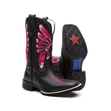 Imagem de Bota Texana Cano Alto Feminina Cocar Rosa - Turuna Boots