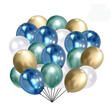 Imagem de Balões de látex cromados metálicos azuis e dourados, 50 balões metálicos verdes de 30 cm, balões brancos de látex para festa de casamento, aniversário, formatura, Dia dos Namorados