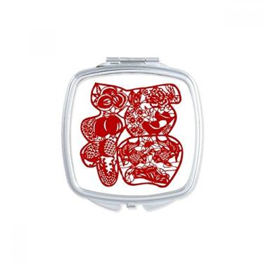 Imagem de Blessing Paper Cut Flower Bird Fish Espelho Quadrado Portátil Compacto Bolso Maquiagem Vidro Dupla Face