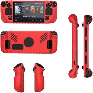 Imagem de Capa protetora de silicone antiderrapante à prova de choque para console de jogos para Steam Deck (Vermelho)