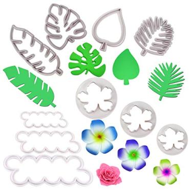 Imagem de Cortadores de folhas de palma Chistepper - Cortador de flores havaianas/Pétalas de rosa selvagem Cortadores de pasta de goma para pasta de goma, doces de açúcar, decoração de bolo de luau