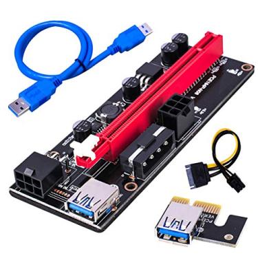 Imagem de AmiAbi PCI-E Riser 009S 16X Extender PCI-E Riser USB 3.0 Placa de vídeo dedicada Placa adaptadora de cabo de extensão PCIE, (preto), 4PIN e duas portas de placa de vídeo 6PIN são fontes de alimentaç