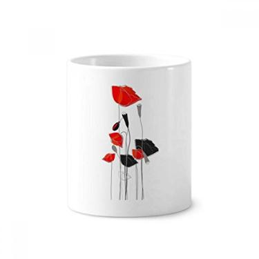 Imagem de Suporte para Caneta de Escova de Dentes de Milho, Porta Escova Dente, com Pintura Abstrata e Flores Vermelhas