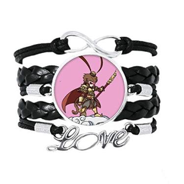 Imagem de OFFbb-USA Pulseira de notas de viagem Monkey King acessório de amor corda de tricô de couro torcido presente