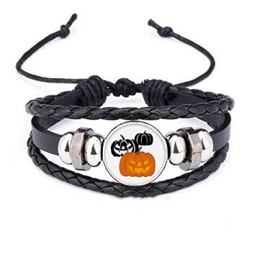Imagem de DIYthinker Pulseira de corda trançada de couro trançado com três abóboras Halloween Hallowmas