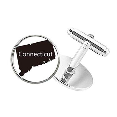 Imagem de DIYthinker Connectic America Abotoaduras de botão redondo com contorno do mapa dos EUA