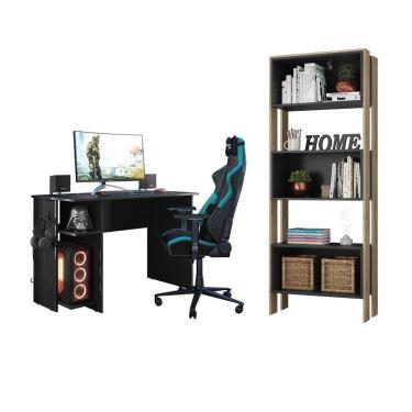 Imagem de Escritório com Escrivaninha e Livreiro com Nicho Carvalho/Preto - FdECOR