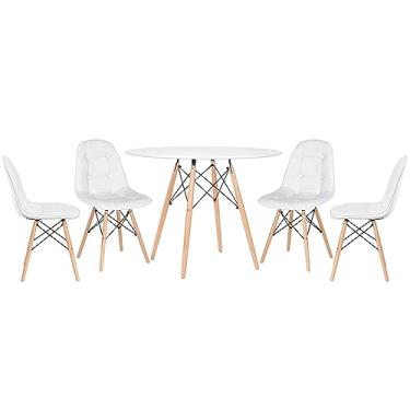 Imagem de Loft7, Mesa redonda Eames 100 cm + 4 cadeiras estofadas Eiffel Botonê