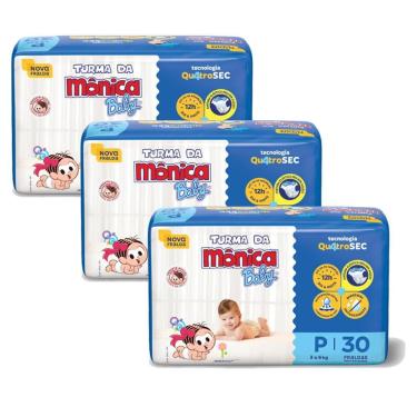 Imagem de Kit 3 Fraldas Turma da Mônica Baby Jumbo P com 30un cada