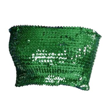 Imagem de Vaveren Sutiã de dança do ventre feminino, top tubo de lantejoulas sem mangas para performance em palco, roupas de festa brilhante para clube, top cropped, Verde